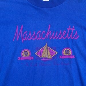 Blue Shirt with Massachusetts Print